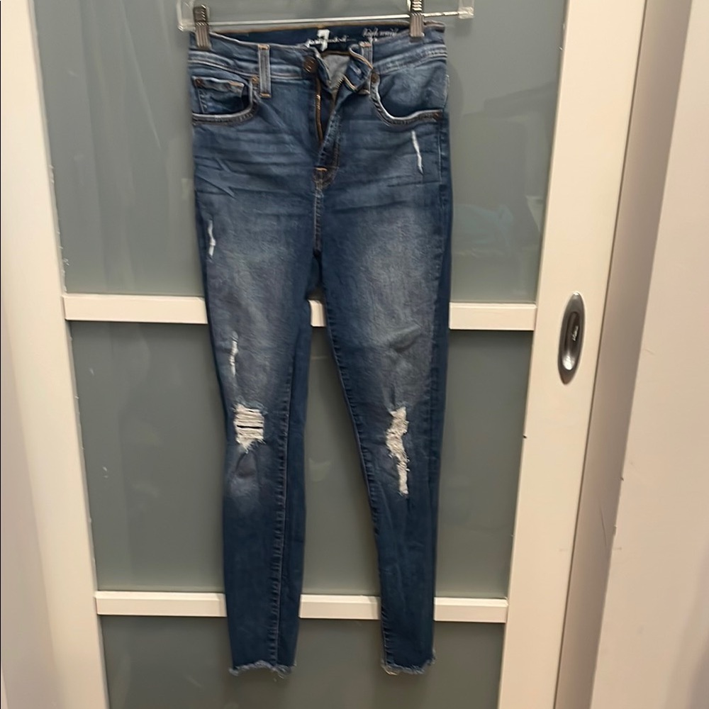 7 For All Mankind Blue Skinny Jeans Distressed Style, high waist ankle Guinevere